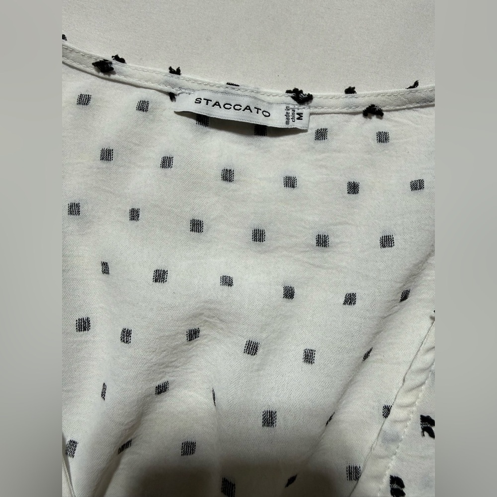 STACCATO White and Black Polka Dot puff sleeve peplum blouse size M - Picture 11 of 15